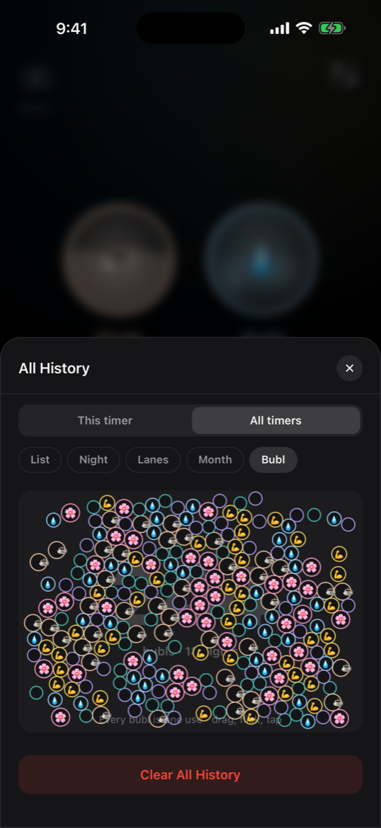 History shown as a cloud of bubbles
